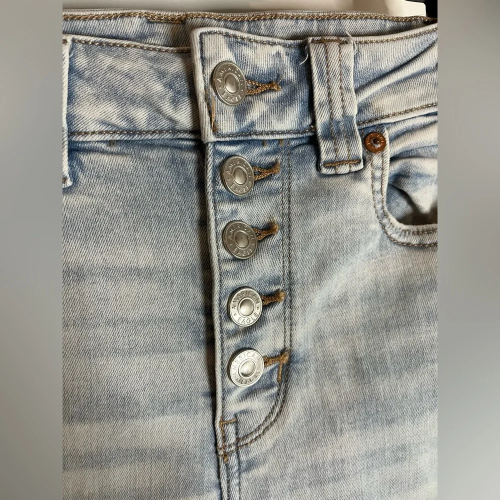 American Eagle 5Button Extreme Flare Bell Bottom AcidWash Distress High Rise Sz0 - Picture 14 of 16
